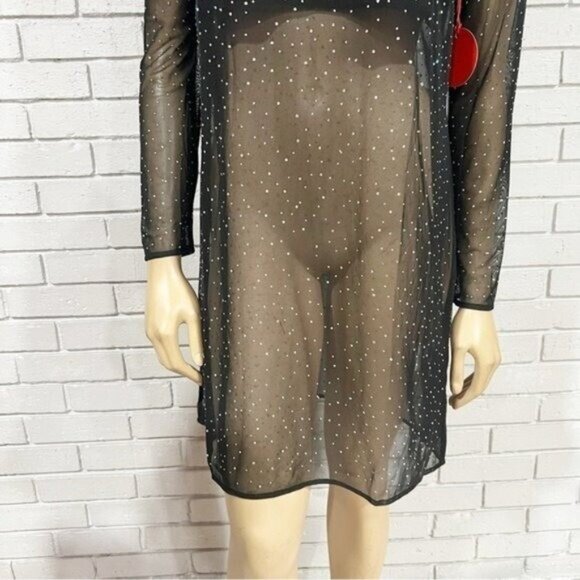Eva Franco Long‑Sleeve Sheer Mesh Rhinestone Tunic Top, Size M — Statement Layer - Picture 8 of 16